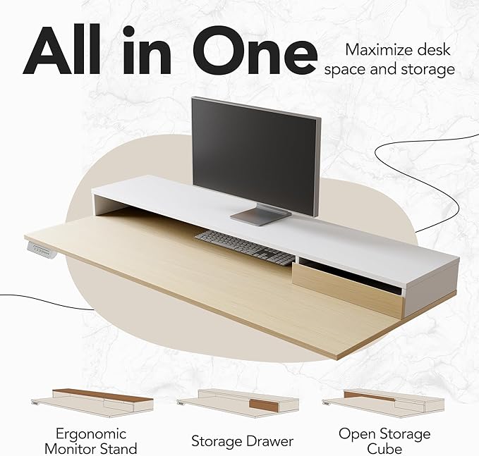 HUANUO Electric Standing Desk with File Cabinet 47 Inch Height Adjustable Desk with Storage Drawers Ergonomic Stand Up Table Compatible with Monitor Stand Light Walnut