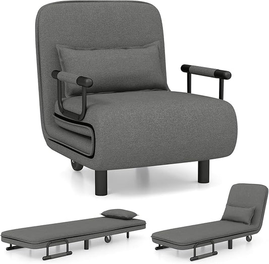 Giantex 26.5 Convertible Sofa Bed Folding Arm Chair Sleeper Leisure Recliner Lounge Couch (Grey)