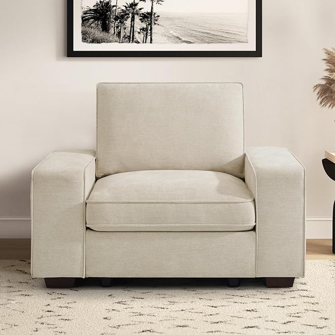 45 Accent Chair Oversized Wide Armchair with Seat Storage and Side Pockets Single Sofa Chair Modern Chenille Couch for Living Room Office Apartment Washable CoversUSB Charging Port Beige