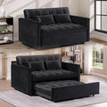 3 in 1 Convertible Sleeper Sofa Futon BedModern Velvet Pull Out Couch Bed with Reclining Backrest&amp2 Pillows54 Full Size Small Love Seat Lounge Couches for Small SpacesLiving Room (Black)
