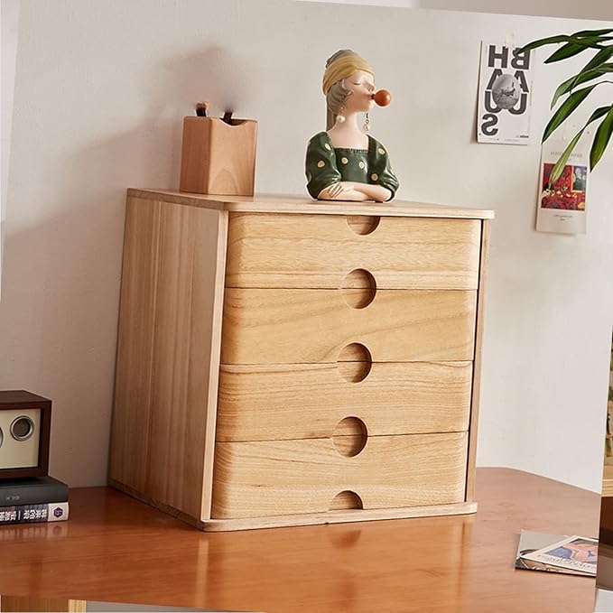 Desktop File Cabinet - Desktop Organizer Storage Box - Solid Wood Filing Cabinet 4 Floor Storage Box Shelf Small Office Desktop Storage Box Chest of Drawers Put A4 Paper (B)
