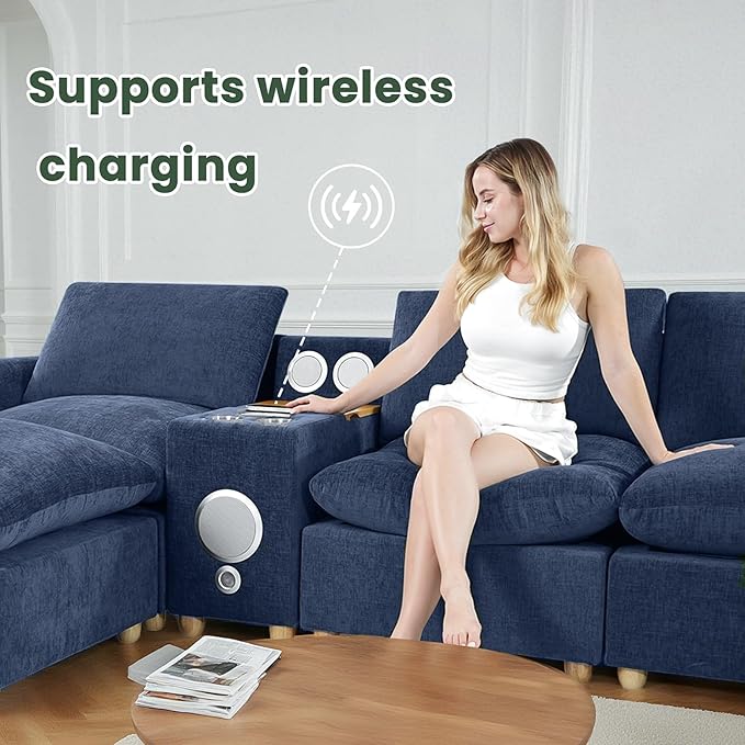 Brelice Modular Sofa Console with Wireless Charging &amp Bluetooth Speaker - All-in-One Armrest Organizer with Wired Charging Storage Tray Volume Control for Sectional Couch Living Room