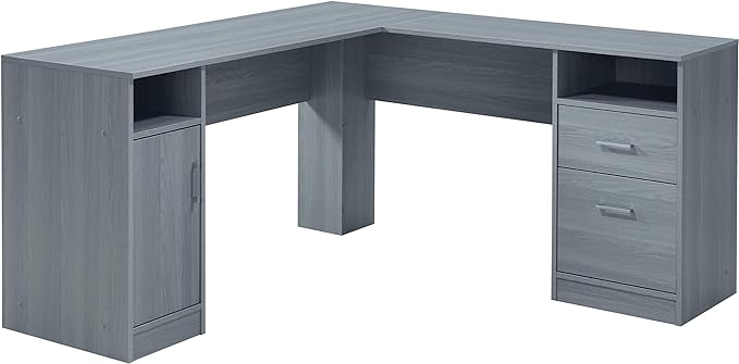Techni Mobili Functional L-Shaped Computer Desk with storage L is ⁠59.5 wide x 59.5 Long Grey