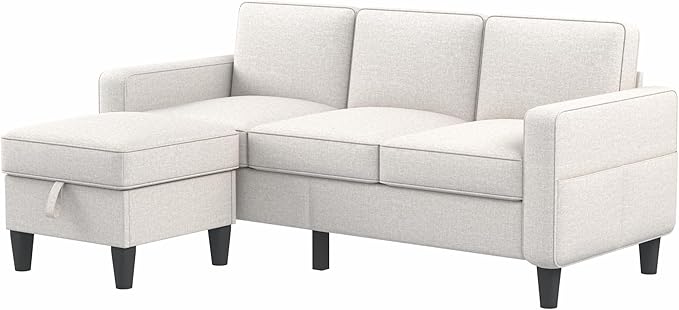 Sectional Couches for Living Room - Convertible 3 Seater L Shaped Couch with Storage Ottoman USB Charging Port - Beige Modern Linen Fabric Sofas Furniture Set for Apartment Loft Studio Small Space | U