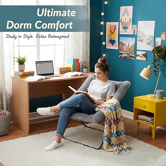 Comfy Folded Chair Soft Faux Fur Oversized Folding Accent Chair Flexible Lazy Chair for Adults Kids Metal Frame Moon Chair for Dorm Room Bedroom Living Room