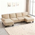 Karl home 111 Sectional Sofa U-Shaped 4-Seat Couch with Chaises Wood Grian Legs Chenille Fabric Upholstered for Living Room Apartment Office Khaki