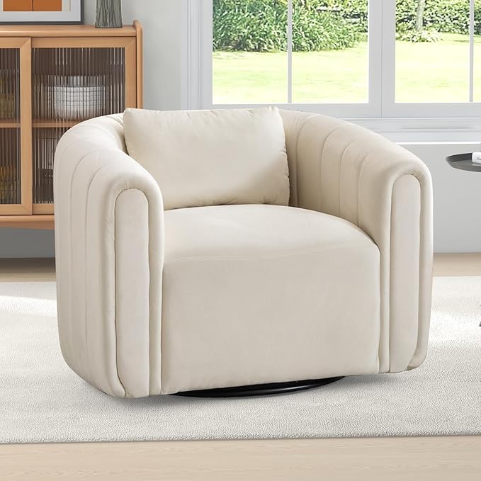ANJ Swivel Accent ChairVelvet Barrel Chair for Living RoomComfy Modern ArmchairCompletely Assembled(Beige)