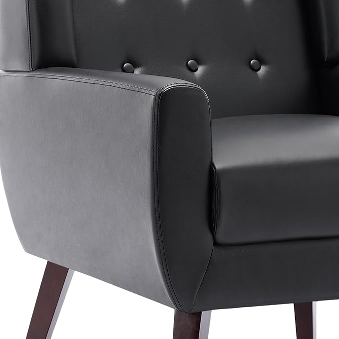 UIXE Faux Leather Accent Chair Modern Arm Club Chair Upholstered Armchair for Living Room Comfy Single Sofa Seats Button Tufted Reading Seating Black