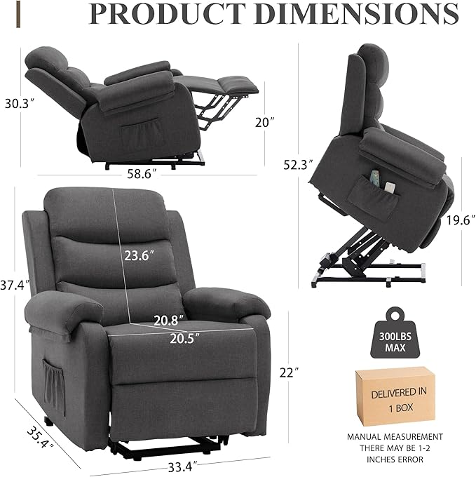 Power Lift Recliner Chair for Elderly Electric Lift Chair for Adults Small Recliner with Side Pockets for Living Room Reading Room Recliner Saves Your Favorite Position Darkgrey