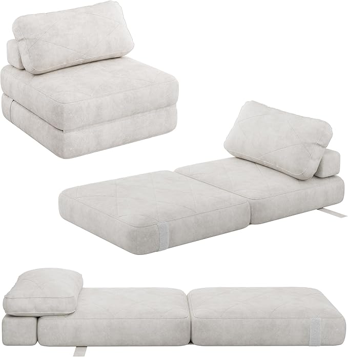 YITAHOME Folding Sofa BedNew Upgrade Resilient Pocket Spring Cushion-Fold Out Chair Bed Convertible Lazy Sleeper Chair with Back SupportComfy Floor Sofa Lounge for Living Room Bedroom Beige