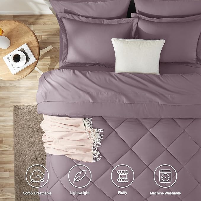 CozyLux Full Size Comforter Sets Dusty Purple - 7 Pieces Bed in a Bag Full Soft Bed Set for All Seasons Bedding Set with Down Alternative Comforter Sheets Pillowcases &amp Shams Grayish Purple