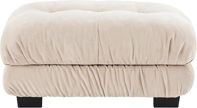 Upholstered Ottoman Footstool with Cushion for Sectional Sofa Couch 300lbs for Living RoomChenille Fabric(Light Coffee Color)