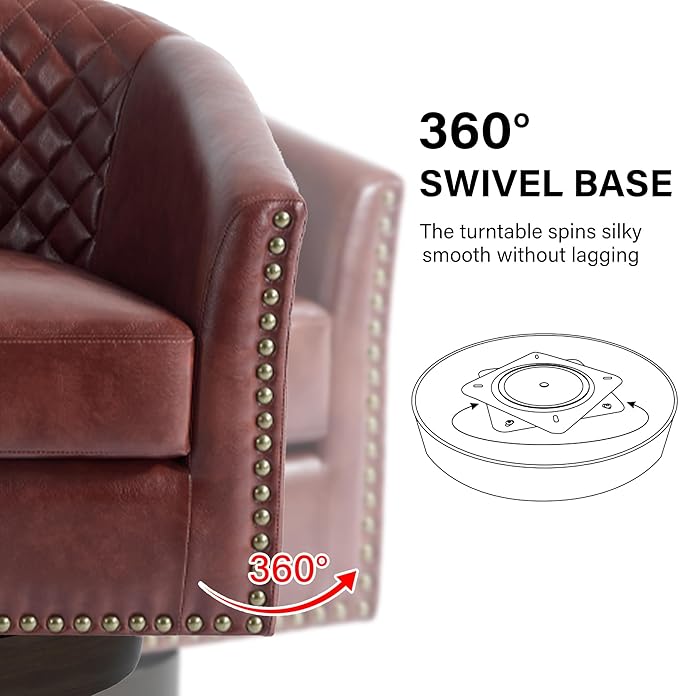 Swivel Barrel Accent Chair Comfy Modern Upholstered Round Faux Leather Arm Chair for Living Room Bedroom