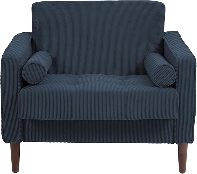 34.5 Arm Chair Set of 2 Corduroy Fabric Modern Accent Chairs Comfy Upholstered Armchair Reading Chair with Solid Wood Legs for Living Room Bedroom Office Navy Blue