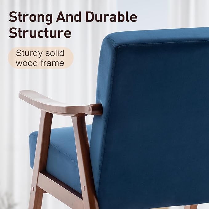 Accent Chair with Solid Wood Frame Plush Velvet Upholstery Mid-Century Modern Lounge Chair Comfortable Reading Armchair for Living Room &amp Bedroom Easy Assembly
