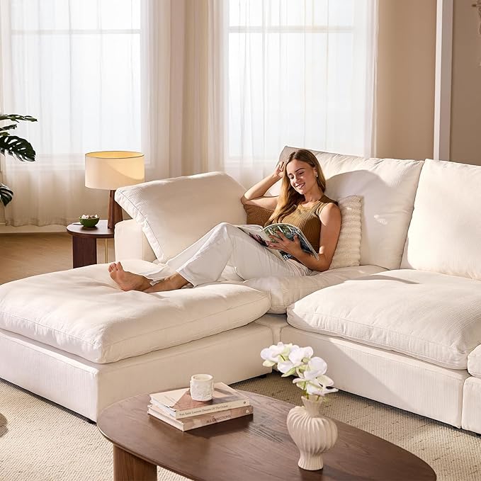 Cloud Modular Sectional Sofa Oversized Cloud Couch with Deep Seat Modern Comfy Couches with Washable Cover Easy Assembly Sectional Couches for Living Room- 4 Seater with Ottoman