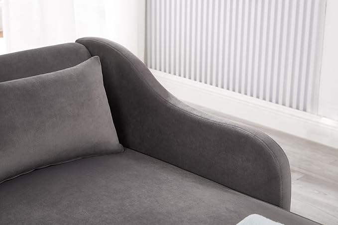 58 Modern Velvet Sofa Chaise with Tilted Backrest Comfortable Luxurious Lounge Chair with Curved Armrests Stylish Sofa Couch with Solid Wood Legs for Study Room Apartment Bedroom Living Room Grey