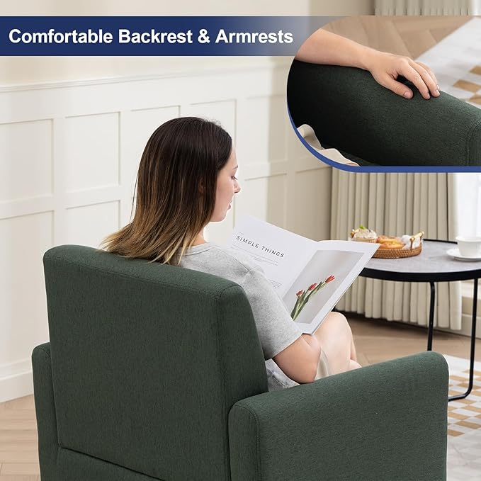 Accent Chair Mid Century Modern Living Room Chairs Comfy Reading Chair with Upholstered Cushion Relax Armchair for Bedroom ApartmentOffice Green