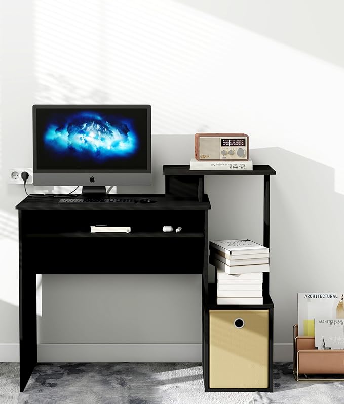 Black Computer Desk Working Table with Keyboard Drawer Small Study Desk for Bedroom Home Workstation for Writing Working Studying
