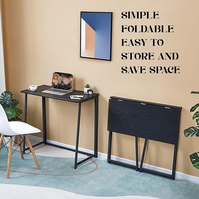 Homy Casa 31.5 Home Office Foldable Desk Space-Saving Study-Workstation for Small Spaces Ideal for Dorm Living Room and Bedroom (Black)