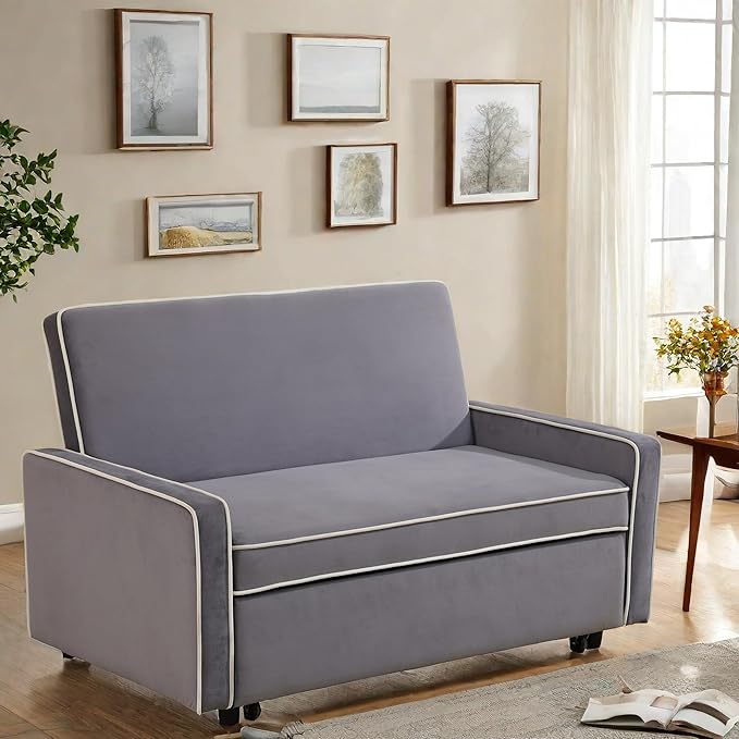 FONTOI Sleeper Sofa Bed with Pull Out Bed 53 Convertible Loveseat Sofa with Adjustable Backrest Small Pull Out Couch Bed for Living Room Office Bedroom Apartment Grey