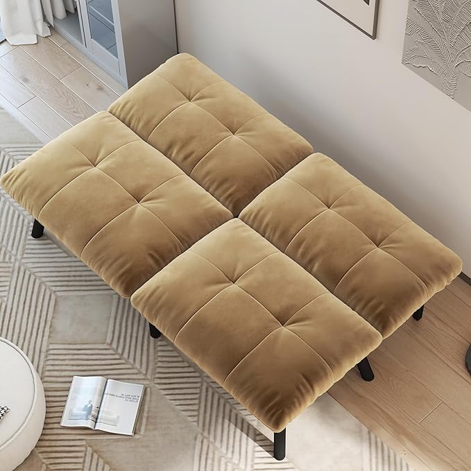 Futon Sofa Sleeper Couch Bed with Adjustable Backrest Thick Cushion Velvet Fabric for Department Living Room Lounge Sofa Loveseat (Brown)