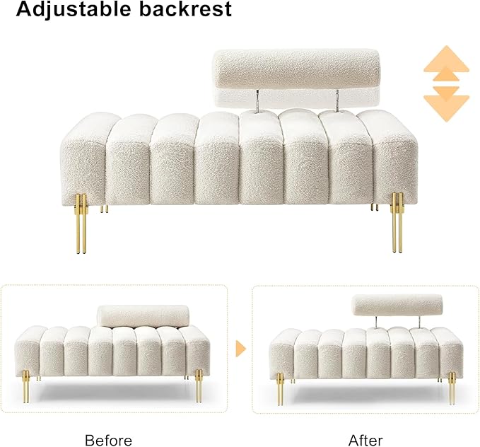 53.2 Modern Loveseat Sofa CouchUpholstered Couch Bench with Golden Legs and Adjustable BackrestSherpa Small Couches for Living Room Bedroom Office (Beige)