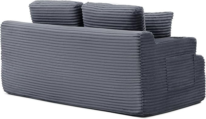 Floor Loveseat Boneless Sofa Couch in a Box with Cup Holder and Side Pockets Corduroy Upholstered 2 Seater Cloud Foam Sofa with Deep Seating for Living Room No Assembly | Breathable material Cuphol