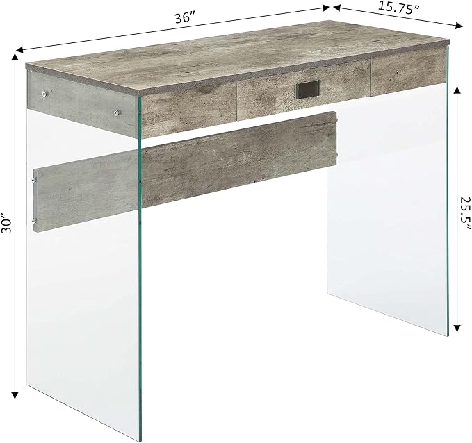 Convenience Concepts SoHo 1 Drawer Glass 36 inch Desk Faux Birch/Glass