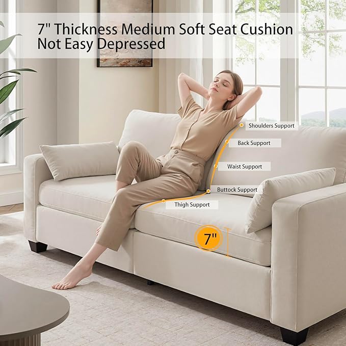 Modern Loveseat Sofa for Living Room Spring Cushions Removable Cover Solid Wood Frame Wide Armrest Chenille Fabric Recliner Couches for Small Space