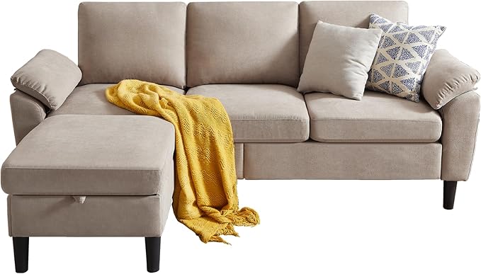 80 Convertible Sectional Sofa Small L Shaped 3 Seat Couch with Reversible Chaise Modern Fabric Sofa Couches for Living Room Apartment and Small Space Beige