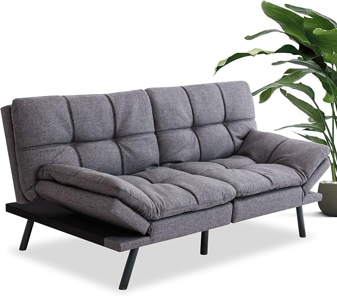 QAIIOO Futon Sofa Bed Memory Foam Sleeper Sofa Convertible Sofa Bed with Adjustable Armrests and Backrest Modern Futon Couch for Small Space Living Room Office Grey