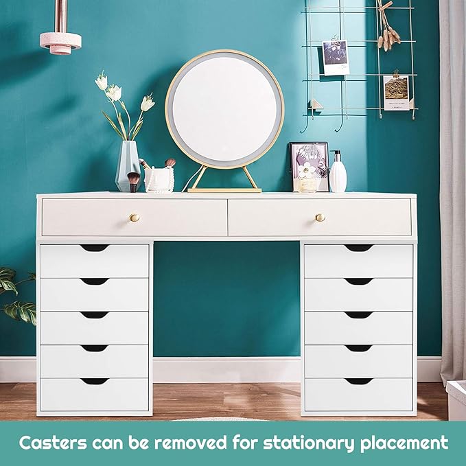 5 Drawers File Cabinet Vertical Filing Cabinet for Home Office Mobile Under Desk Office Storage Cabinet with Wheels Modern Chest of Drawers for Bedroom (White 5 Drawers)