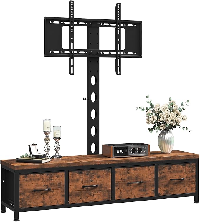 TV Stand with Mount &amp 4 Drawers Entertainment Center up to 75 inch TV Modern Media Console Fabric Dresser TV Stand for Living Room Bedroom