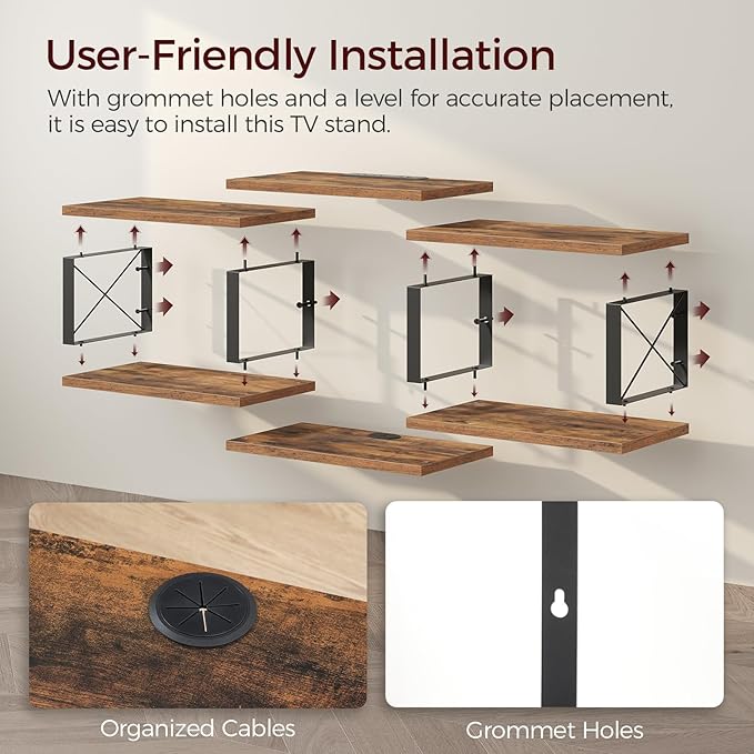 68.5 Floating TV Stand with Power Outlet Wall-Mounted Entertainment Center for 75+ inch TV Floating Media Console Shelf for Under TV Storage Living Room Bedroom Rustic Brown TVHR103E01