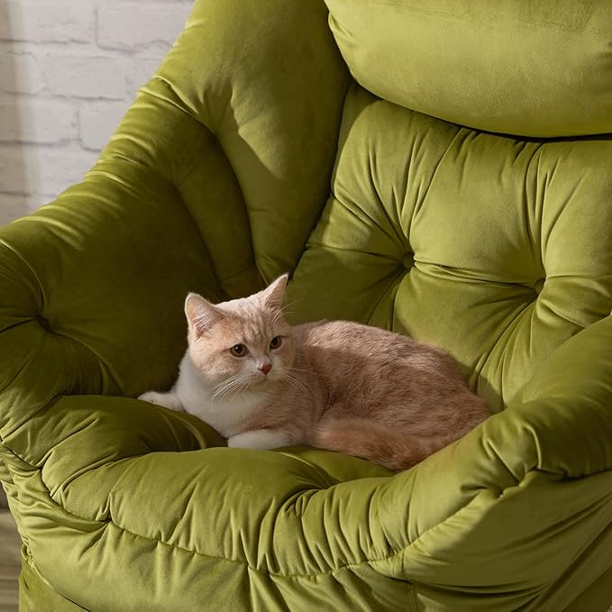 HollyHOME Lazy Chair with Armrest and Side Pocket Comfy Accent Lounge ChairLeisure Sofa Armchair for Living Room Bedroom Dorm or Small Spaces Oversized Reading Sofa ChairVelvet Olive Green