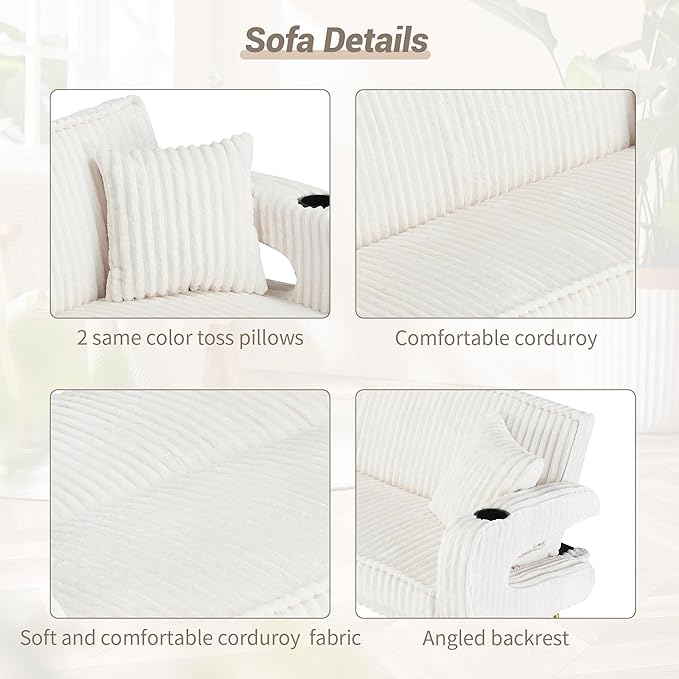 74 Modern Corduroy Sofa Bed FutonConvertible Sleeper Bed Couch with Dual Cup Holder4 Reclining PositionsFolding Cloud Sofa Loveseat for Small Living Room Apartment Office (Beige)