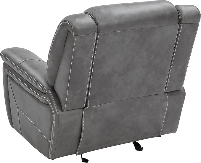 Coaster Home Furnishings - Conrad - Leatherette Upholstered Glider Recliner Chair with Overstuffed Arms Pocket Coil Seating and Ergonomic Lever - Living Room - 33-Inch - Gray - 650356