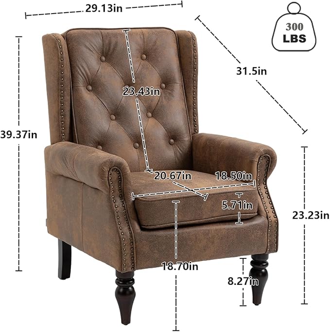 Mid-Century High Wingback Chair Microfiber Accent Chair Armchair with ButtonsModern Living Room Chairs with Rivet DecorationLeisure Single Sofa Chair for BedroomClubHome Reception (Coffee.)