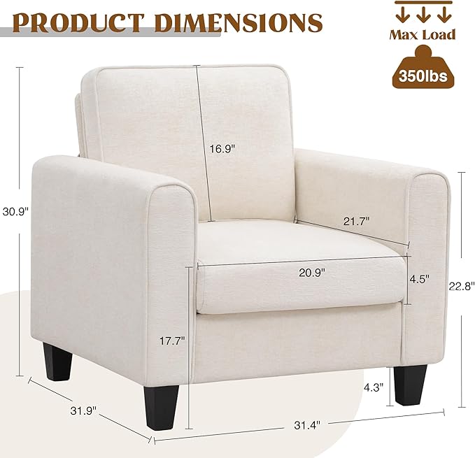 Accent Chairs Set of 2 for Living Room Mid Century Modern Upholstered Living Room Chair Chenille Reading Armchair for Apartment Waiting Room Office Beige
