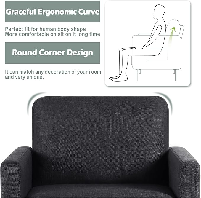 STHOUYN Fabric Comfy Small Accent Chair Set of 2 Living Room Bedroom Chairs Reading Arm Chair for Adults Suitable Small Spaces Office Couch Dark Grey (2 Dark Grey)