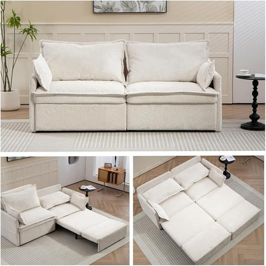 73.6inch 3 in 1 Pull Out Sofa BedSofa Bed for Small SpacesCorduroy Convertible Sleeper Sofa CouchSide Storageand USB/C-Type Charging Ports Chair for BedroomApartmentLoveseat (White 73.6)