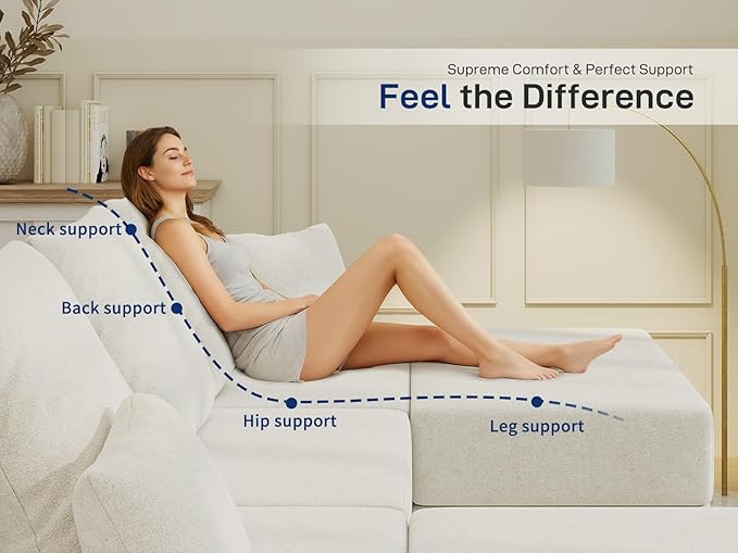 Cloud Modular Sectional Sofa Comfy Boneless Couch for Living Room Modern L-Shaped Couch with Reversible Chaise Customizable Sleeper Sofa with Non Slip No Assembly &amp Deep Seat Beige