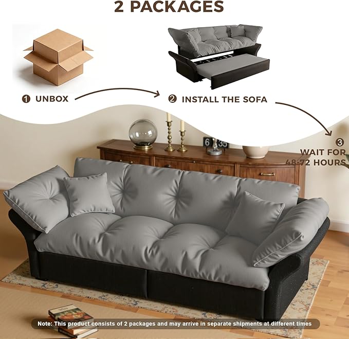 74.8 Queen Pull Out Couch BedVelvet Convertible Pull-Out Sofa Bed with Side Pockets3-in-1 Queen-Size Sleeper SofaSleeper Loveseat for Living RoomApartmentOffices (Grey)
