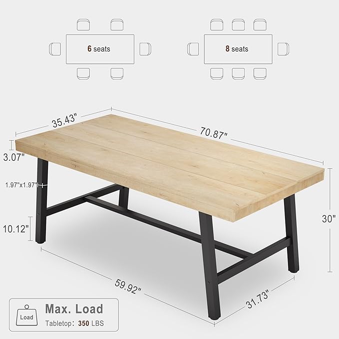 Garvee 70.87 Industrial Computer Desk Extra Long Large Executive Desk for Home Office Heavy Duty Rustic Wood &amp Metal Workstation Sturdy Study Writing Table Natural