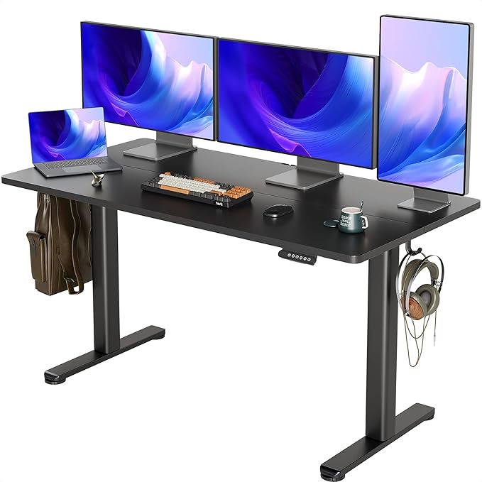 INNOVAR Electric Standing Desk Adjustable Height Stand up Desks 55 x 24 Inches Sit Stand up Desk for Home Office Computing 3-Preset Memory Height Ergonomic Rising Desks Black