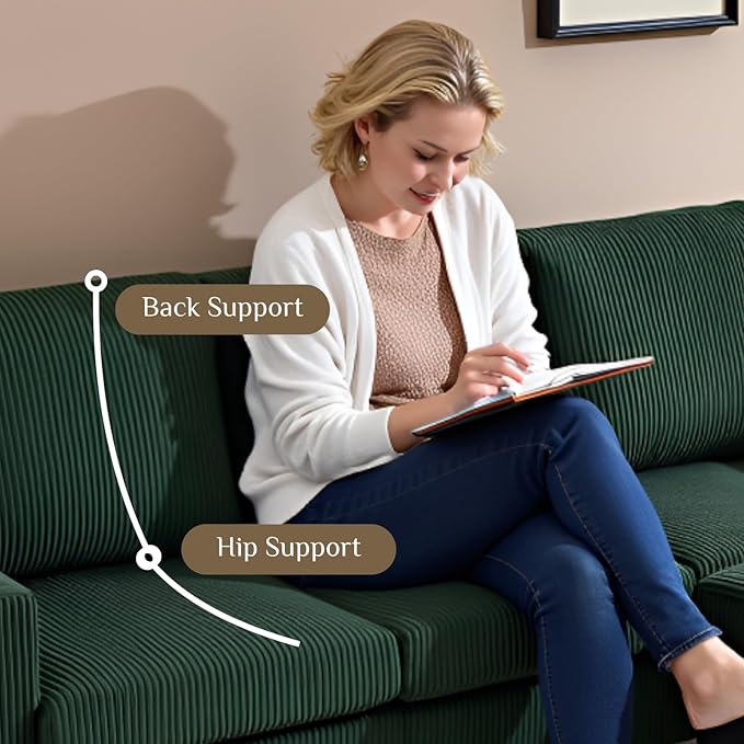 Karl home Small Sectional Couch L Shaped Sofa with Movable Storage Ottoman Corduroy Upholostered Sofa Chaise with Side Pockets for Living Room Apartment Studio Green