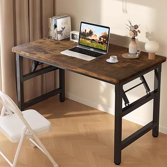39.4 Inch Folding TableSquare Folding Desks for Small SpaceSmall Foldable Desk No AssemblyRustic Brown.