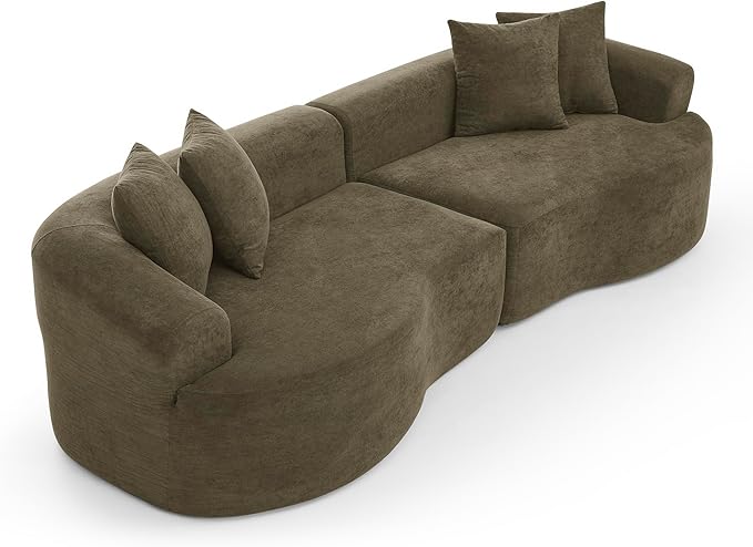 Curved Boneless Sofa Couches 4-Seat Tight Backrest Couch for Living Room Bedroom Boneless Cloud Sofa with 4 Pillows Floor Sofa in A Box No Assembly Required