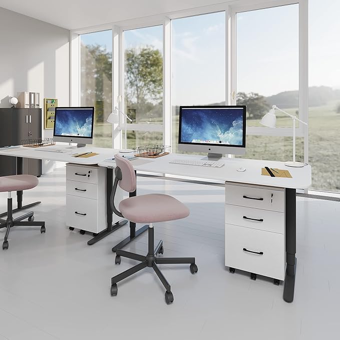 3 Drawers Wooden Locking File Cabinet with Storage Removable File Cabinet for Home OfficeUnder Desk Filing Cabinets(White)